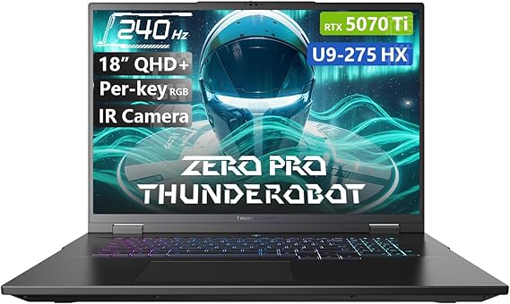 Thunderobot Zero 18 Pro 5070 Ti Gaming Laptop, 18" QHD+ 240Hz Hummingbird Display, Core Ultra 9 275HX, GeForce RTX 5070 Ti, 32GB DDR5, 1TB SSD, Per-Key RGB, FHD IR Camera, Wi-Fi 6E, Win 11 Home