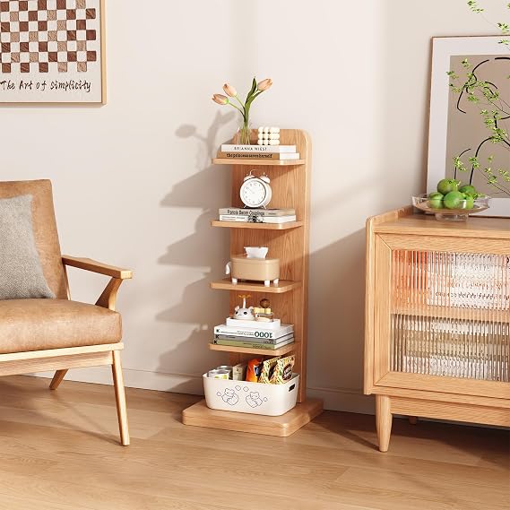 WoodsWhisper Solid Wood 5-Tier Narrow Bookshelf Small Spaces Open Storage