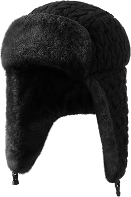 Ramede Winter Hat Ushanka Trapper Russian Hat with Ear Flaps for Men Women Cap Black Winter Warmer Unisex Skiing Cap