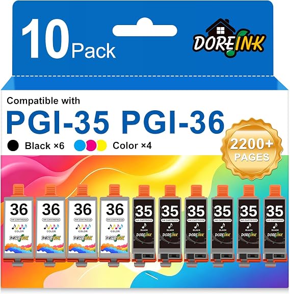 35 36 Ink Cartridge Replacement for Canon TR150 Ink Cartridge Compatible with Canon Pixma TR150 iP110 iP100 Mini260 Mini320 Printer- 10 Value Pack (6 Black, 4 Tri-Color)