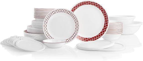 CORELLE 78-Piece Service for 12, Chip Resistant, Crimson Trellis Dinnerware Set