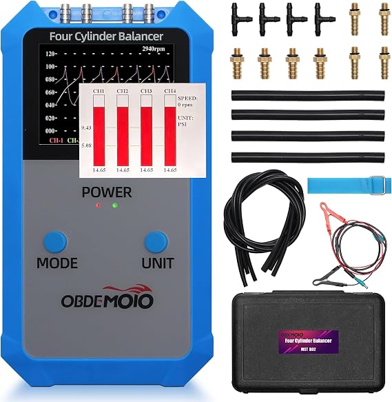 Digital Carburetor Synchronizer Tool with 3.5" LCD Oscilloscope Display, High-Precision Carb Sync Tool for 2/3/4 Cylinder Motorcycles, Digital Vacuum Gauge Automotive for Carb & EFI Vehicles