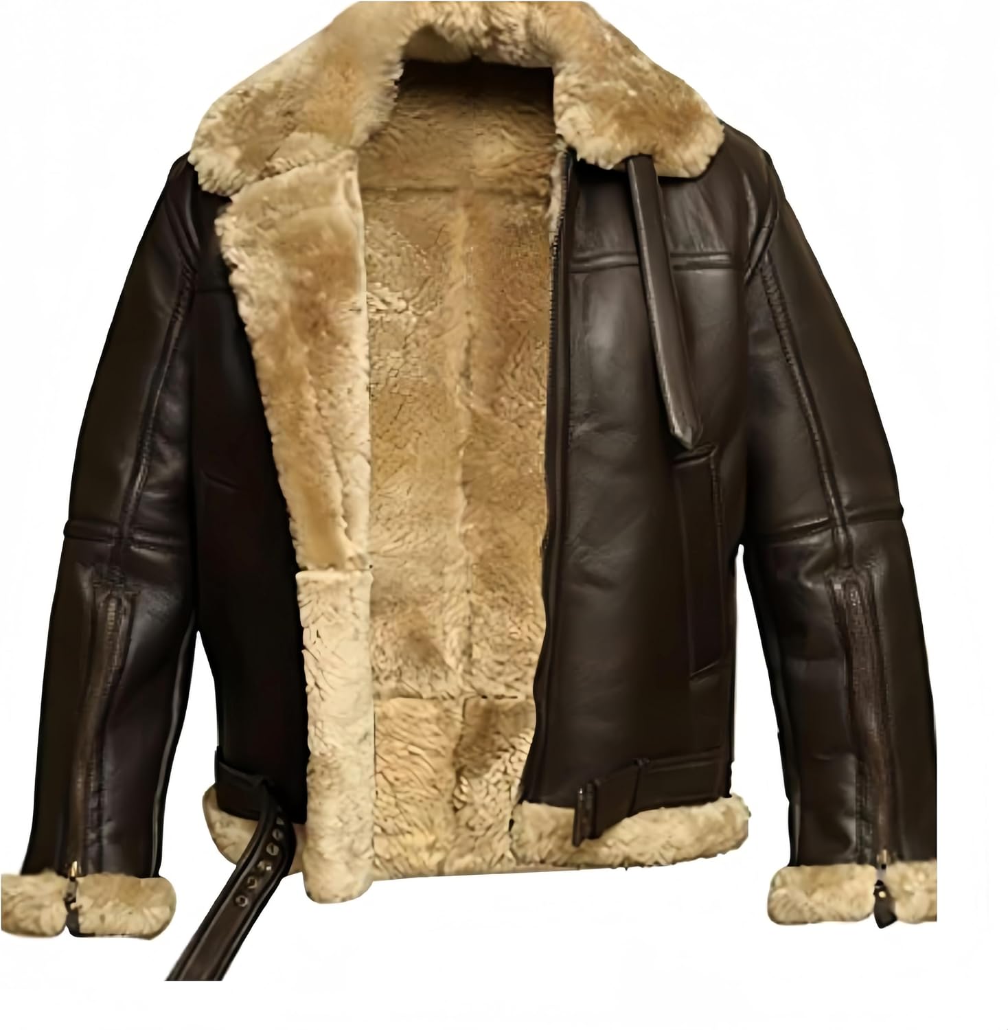 Mens Shearling Sheepskin Bomber Jacket Winter Faux Leather RAF Aviator B3 Jackets Ginger Aviator Thick Fleece Coats