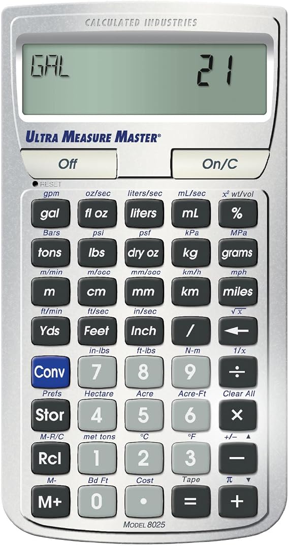 Calculated Industries 8025 Ultra Measure Master Professional Grade U.S. Standard to Metric Conversion Calculator Tool for Engineers, Architects, Builders, Scientists and Students | 60+ Units Built-in, Silver | Professional Grade, U.S. Standard to Metric Conversion, For Engineers, Architects, Builders, Scientists, Students