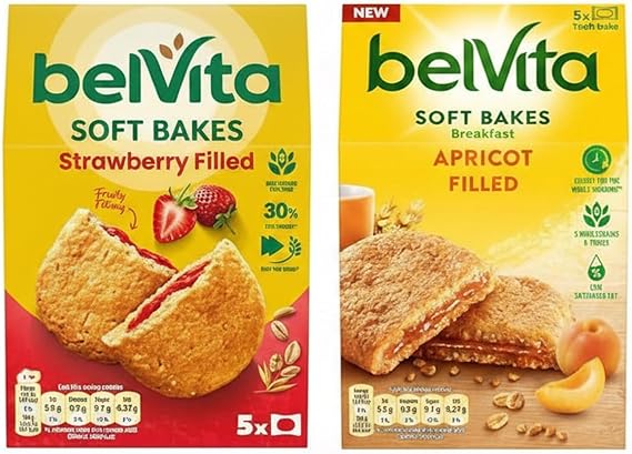 Belvita Fruit Filled Soft Bakes Bundle, Strawberry & Apricot, 10 x 50 g