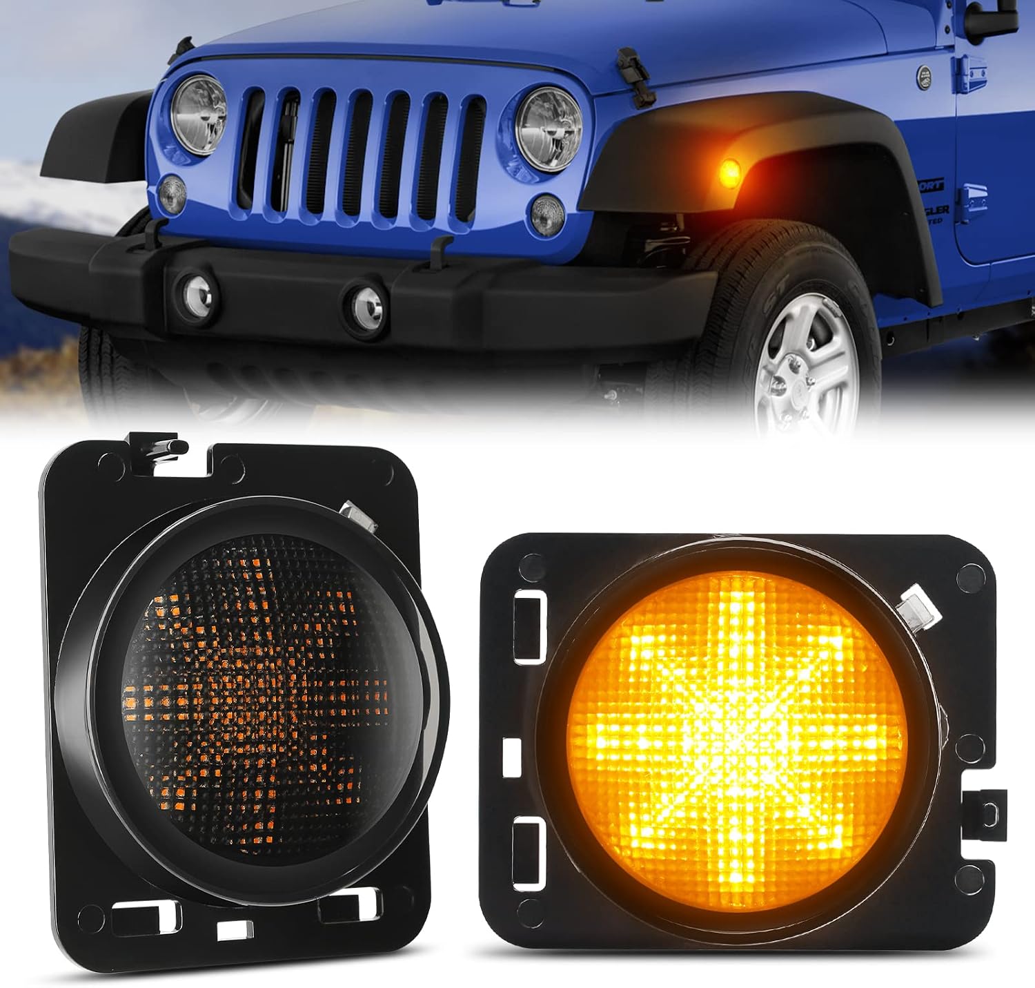 SUPAREE LED Front Fender Side Marker Light with Clear Smoke Lens, Amber Yellow Turn Signal Lights with Dynamic Sequential Lighting Effects fit for 2007-2018 Jeep Wrangler JK JKU Rubicon Unlimited