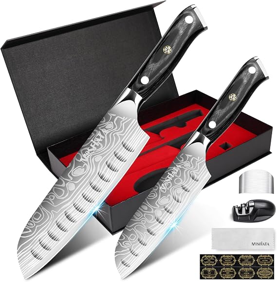 MOSFiATA 7" Santoku Knife with 5.5inch Santoku Knife, German High Carbon Stainless Steel EN.4116