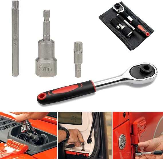 Hard Top Screws Door Removal Torx Set Tool Kit Compatible for 2007-2024 Jeep Wrangler JK JL Gladiator Rubicon Sahara Sports 2/4 Door Replace 68361574AB 82214166AB - Red