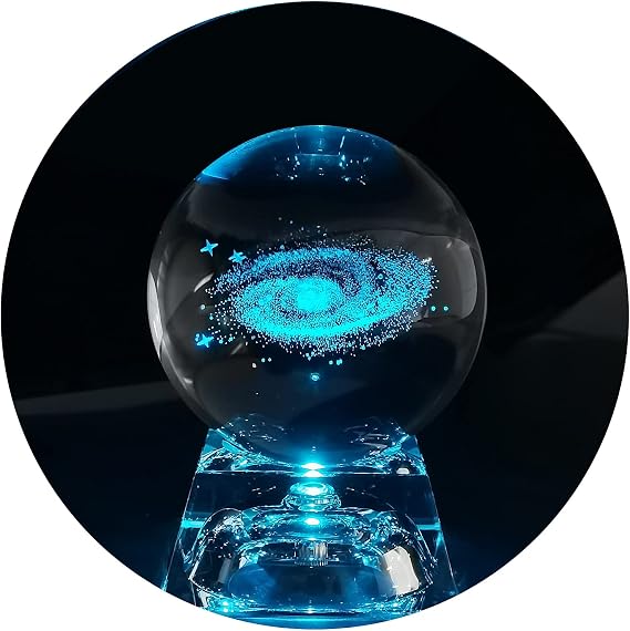 3D Galaxy Crystal Ball Night Lamp, Clear 80mm (3.15 inch) Galaxy Glass Ball with Colorful LED Base, Best Birthday Gift for Kids, Teacher of Physics, Girlfriend Gift, Classmates and Kids Gift