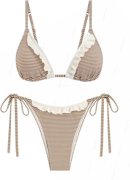 seamoly Textured Cinched Tie Straps Tanga Bikini Set