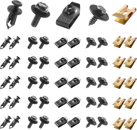 Uolor 100PCS Car Screws and Bolts, Car Clips, Plastic Rivet Fasteners - Universal U-Nuts Kit Engine Under Cover Splash Shield Guard Body Bolts