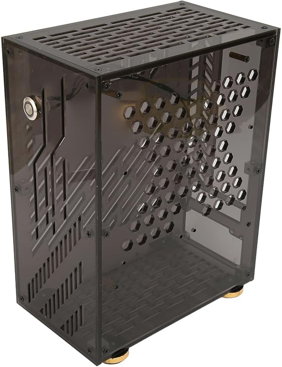 Mini ITX Case, 4.3L Compact Acrylic Transparent PC Case | 360 Degree Cooling PC Case for ITX Motherboard, Supports FLEX Power Supply and Half Height Graphics Card