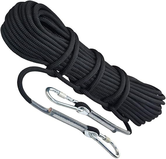 Climbing rope Black 10.5mm Static Mountaineering Rope, High-strength Tear-resistant Nylon Rope With Double Carabiner,5m