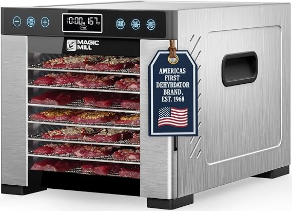 Magic Mill Pro Food Dehydrator Machine | Powerful 600W Rear Fan Even-Drying System | 7 Full-Size Stainless Steel Trays | 95-176 Temperature Control, 48H Timer, Keep Warm + Auto Shutoff | ETL Listed