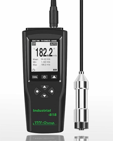 Coating Thickness Gauge Industrial-818 with External Probe 0197 mil (05000m) Fe / 0120 mil (03000m) NFe, 0.001 mil Resolution, Factory/Zero/Multi-Point Calibration, Memory, PC Connectivity