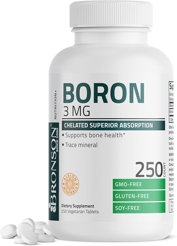 Bronson Boron 3 mg as Albion Boroganic Glycine for Bone Health, 250 Tablets