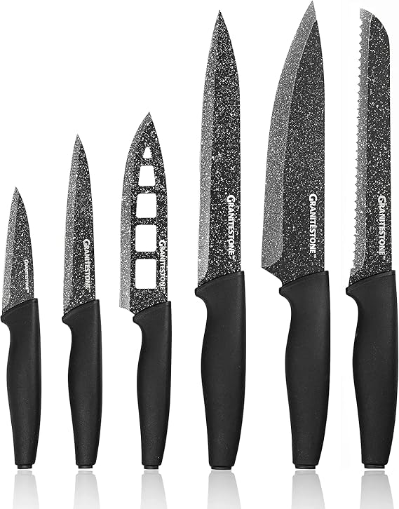 Granitestone Nutriblade 6 Piece - Ultra Sharp, PFOA-Free Stainless Steel Blades, Kitchen Knife Set, with Nonstick Granite Coating, Easy-Grip Handle, Dishwasher-safe