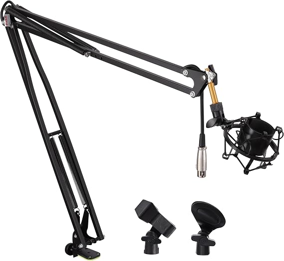 Pyle Suspension Mic Boom Stand Pro - Scissor Spring Arm Microphone Stand with Shock Mount, Adjustable Tilt & Extension, Perfect for Podcasts, Streaming, DJ Studio, Extends 3.9 ft