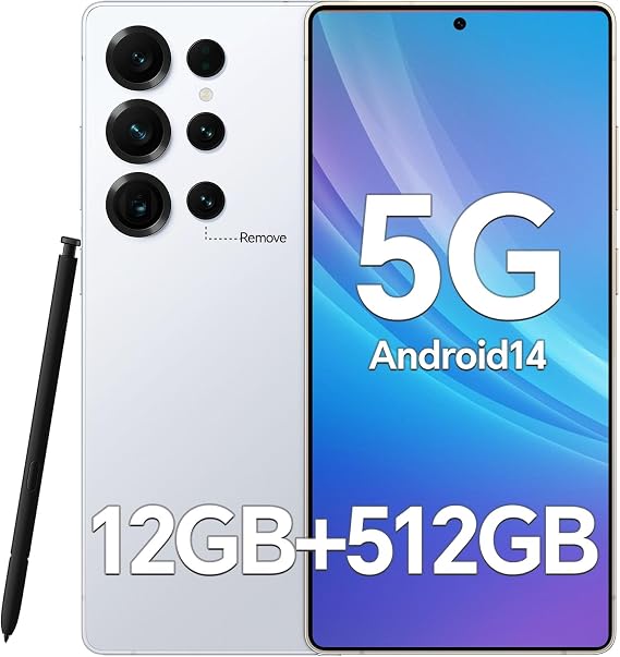 H25 Build-in Pen Unlocked Phones,5000mAh Long-Lasting Battery, 12GB+512GB Expandable to 1TB Android 14 Smartphones,3040x1440 OLED HD 6.9'' Display, 5G/Dual SIM/GPS/WiFi,White