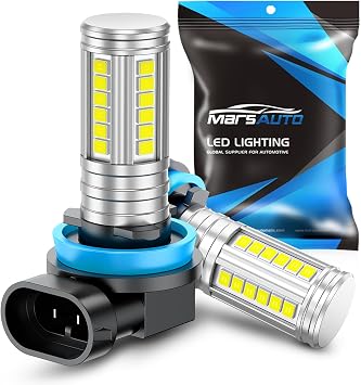 Marsauto H11/H8 LED Fog Light Bulb, 12,000 LM 600% Brightness H8 H16 Fog Light Bulbs, 360 Illumination Upgraded 60 Pcs Chips, 6500K White 11 Mini Size H11 Led Fog Lights Pack of 2
