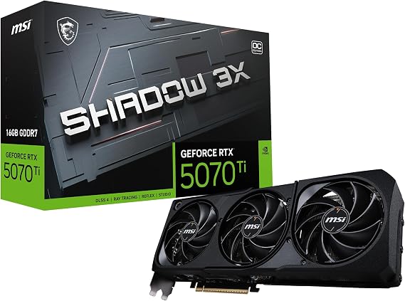 msi Gaming RTX 5070 TI 16G Shadow 3X OC Graphics Card (16GB GDDR7, 256-bit, Extreme Performance: 2497 MHz, DisplayPort x3 2.1a, HDMI 2.1b, NVIDIA Blackwell Architecture)