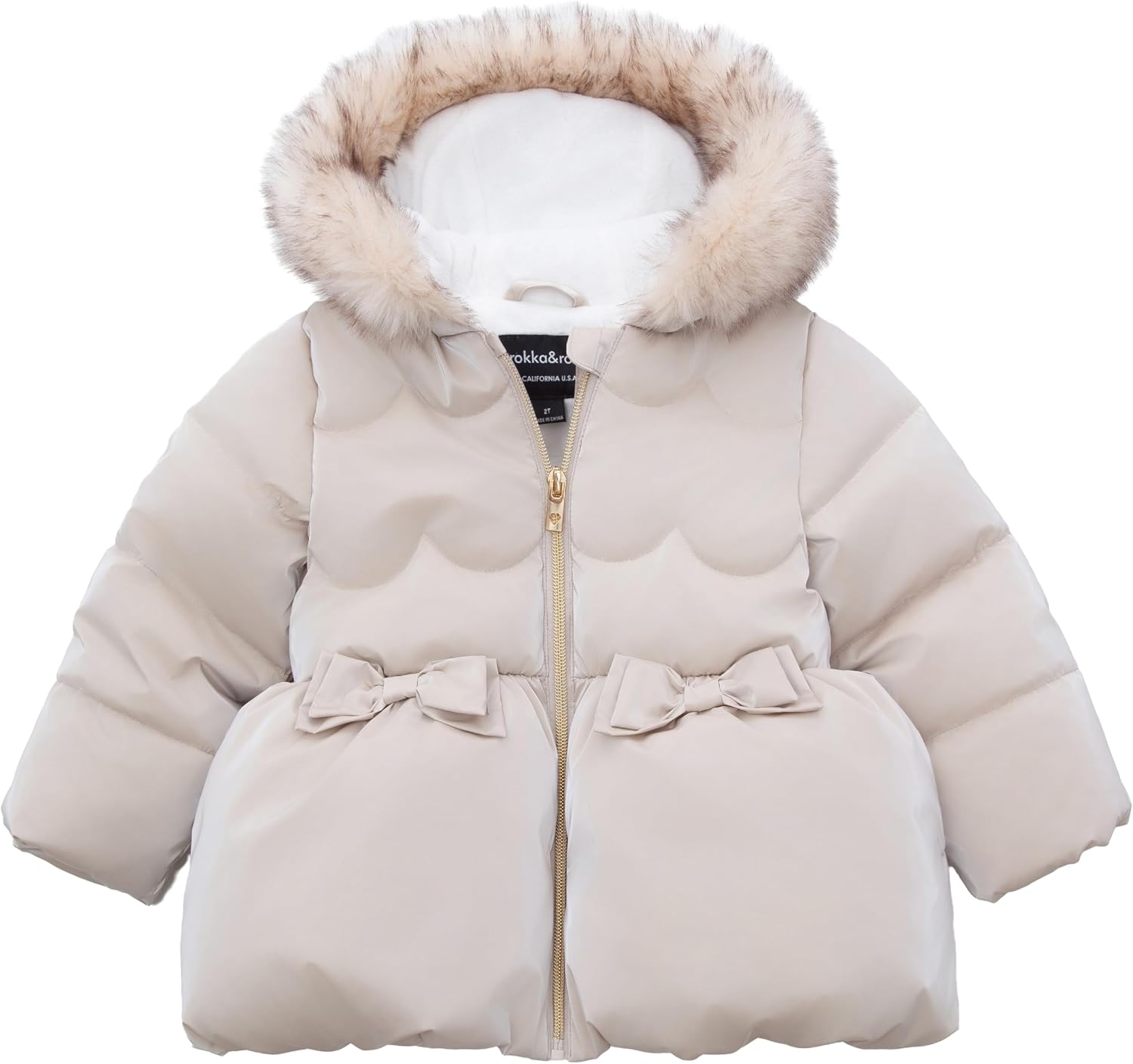 Rokka&Rolla Toddler Girls’ Fleece-Lined Luxe Bow Puffer Winter Coat