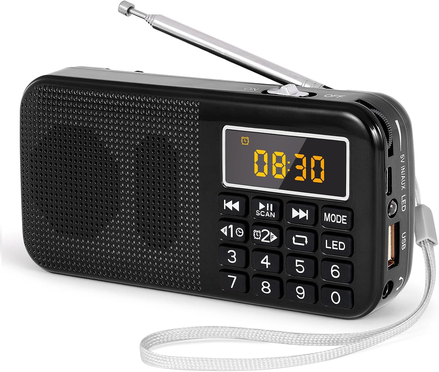 PRUNUS J-725 Rechargeable Radio Portable, FM Radios, Small Radios with 3000mAh Rechargeable Battery. Battery Operated Radio Digital support SD USB MP3 AUX Player and Emergency Flashlight. (Black-1)