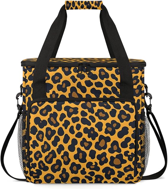 Leopard Printed Coffee Maker Travel Bag for Keurig K-Mini/K-Mini Plus Insulated Waterproof Tote with Pockets for K-Cup Portable Single-Serve Brewer Case