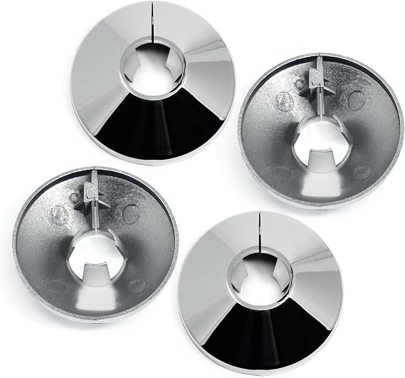 Radiator Pipe Covers Chrome - Pack of 4 Radiator Collars 15mm, 4.5cm Wide Snap OnPlastic Cover to Hide Radiator Pipes Base