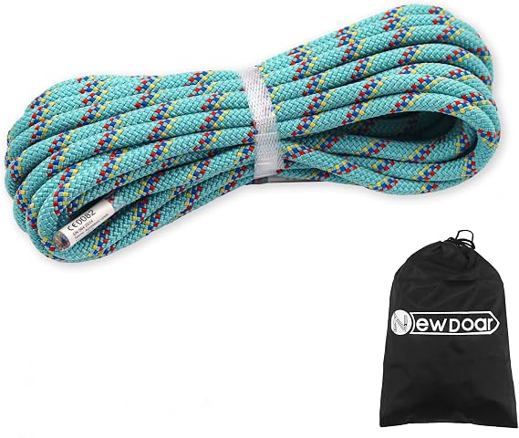 NewDoar CE & UIAA Certificated 5/16(8mm) Static Climbing Rope 14KN High Strength Accessory Cords 33FT/66FT/98FT/165FT Safety Rope for Rock Climbing, Outdoor Survival, Hiking, Mountaineering