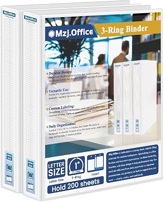 3 Ring Binder 1 inch, 2 Pack 1 Binders 3 Ring with Clear View Front Pocket, Holds 200 Sheets, Round Rings for US Letter Paper, School & Office Supplies.