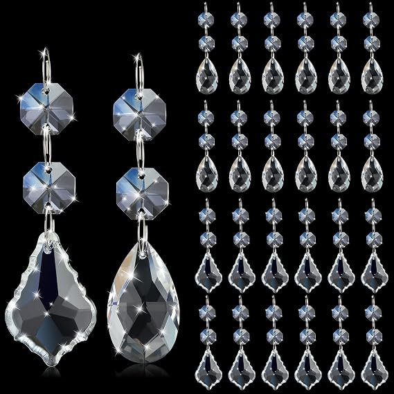 Potchen 52 Pcs Chandelier Crystal Replacement 38 mm Teardrop Crystal Prisms