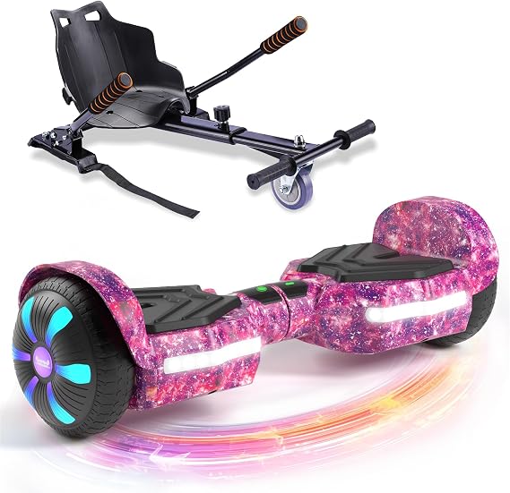 SIMATE Hoverboard with Seat Attachment Combo, 6.5" Self Balancing Hover Boards with Bluetooth Speakers and LED Lights for Kids Adults Girls Boys(Include Go-Kart)