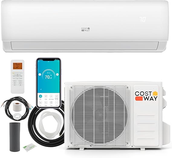 COSTWAY 11500 BTU Mini Split Air Conditioner | 115V 17 SEER2 Wifi Enabled Inverter Air Conditioner & Heater Pump System Cools Up to 750 Sq. Ft, with Alexa, Installation Kit