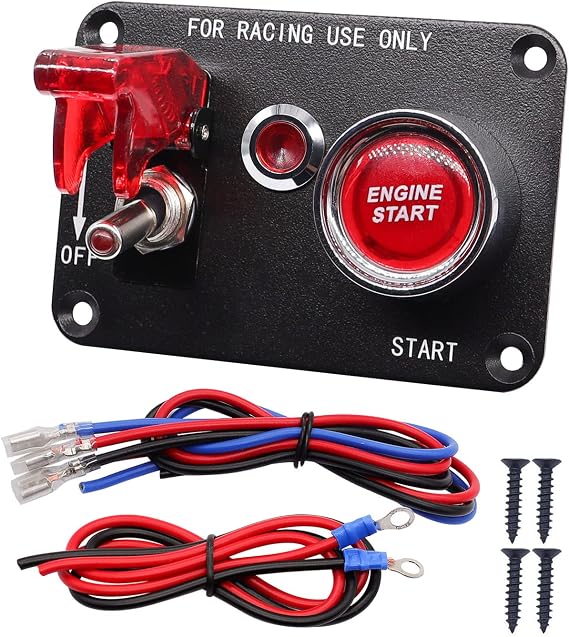 weideer 12V Ignition Switch Panel Car Engine Start Push Button 2 in 1 Ignition Starter Switch LED Toggle Switche Panel with Red Indicator Light for Racing RV Truck K-048