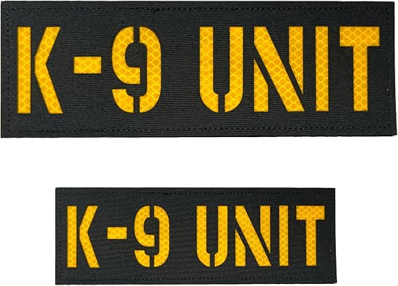 2 Pack Reflective K-9 Unit Patch Reflective Back Panel K-9 Unit Patch with Hook and Loop One Small and One Large (Black-Yellow)