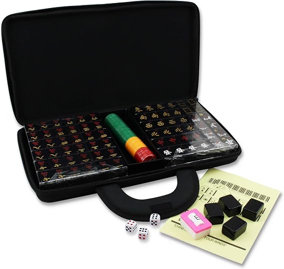 Chinese Numbered Large Acrylic Tiles Mahjong Set 144 Black Tiles 1.25 Inch Easy-To-Read Game Set / Complete Set 6LBS / Birthday Mah-Jongg / Majiang Black