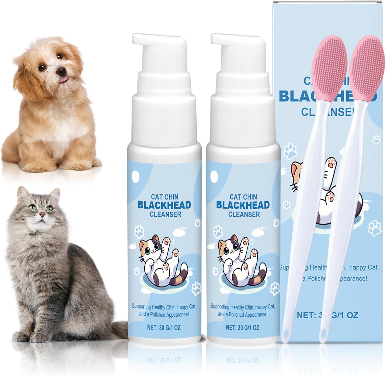 Pack of 2 Cat Acne Cream Cat Acne Chin Care Set Equipped with Cat Acne Cleaning Brush Cat Care Cat Chin Softness and Freshness