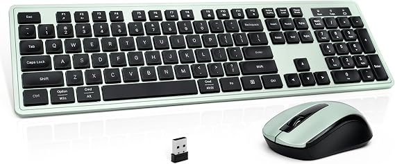 Links9+ Keyboard and Mouse Wireless, Low Profile Quiet Design(Black Green)