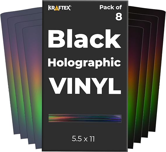 Black Metallic Vinyl Holographic & Oil Slick Vinyl Permanent for Cricut Joy: [8PK, 5.5" x 12" inch] Black Chrome and Holographic Permanent Sheets