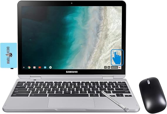 Samsung 12.2" FHD 2-in-1 Touchscreen Chromebook Plus Laptop (Intel Celeron 3965Y 2-Core, 4GB RAM, 64GB eMMC SSD, Stylus Pen, Wireless Mouse, WiFi, Bluetooth, Chrome OS) w/DKZ Hub USB Port Expander