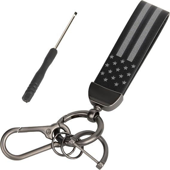 BFXM Car Key Chain, Leather Cars Keychains for Men | American Usa Flag Key Chains with Anti-Lost D-Ring Men Car Accessories