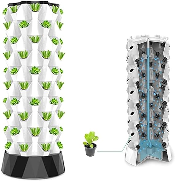 Hydroponic Tower, Aquaponic Cultivation, Air Cultivation Kit for Herbs, Fruits and Vegetables with Moisturizing Pump, Timer, Adapter, Sowing Bed and Bag