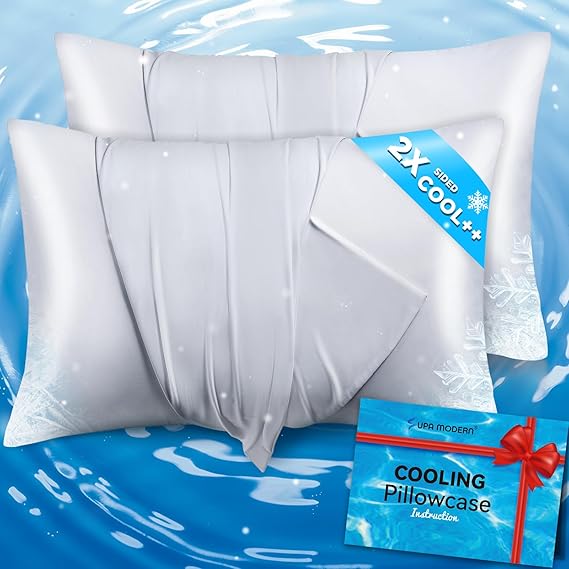 SUPA MODERN Cooling Pillow Cases for Hot Sleepers Pillow Covers Queen Size Set of 2, Cool Pillow Cases Envelope Closure,Ultra Soft& Silky Smooth for Hair&Skin Care, Gifts for Women Men, Grey 20x30in