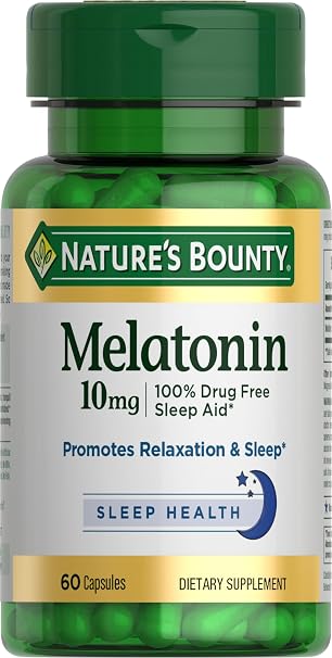 Nature's Bounty Melatonin 10mg, 100% Drug-Free Sleep Aid, 60 Count