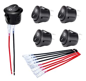 DaierTek UL Listed ON Off Round Rocker Switches SPST 20mm Mini 12 Volt DC Mini Circle Toggle Switch 12V for Car Automotive RV 2 Pin Switch 120V Wired KCD1-5Pack