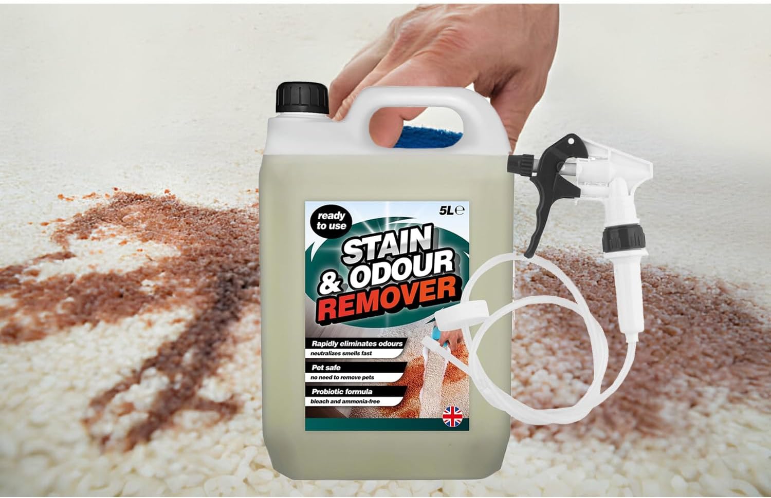 5L Stain & Odour Remover Eliminates Odours Pet Safe Complete With Long Hose Trigger (1)