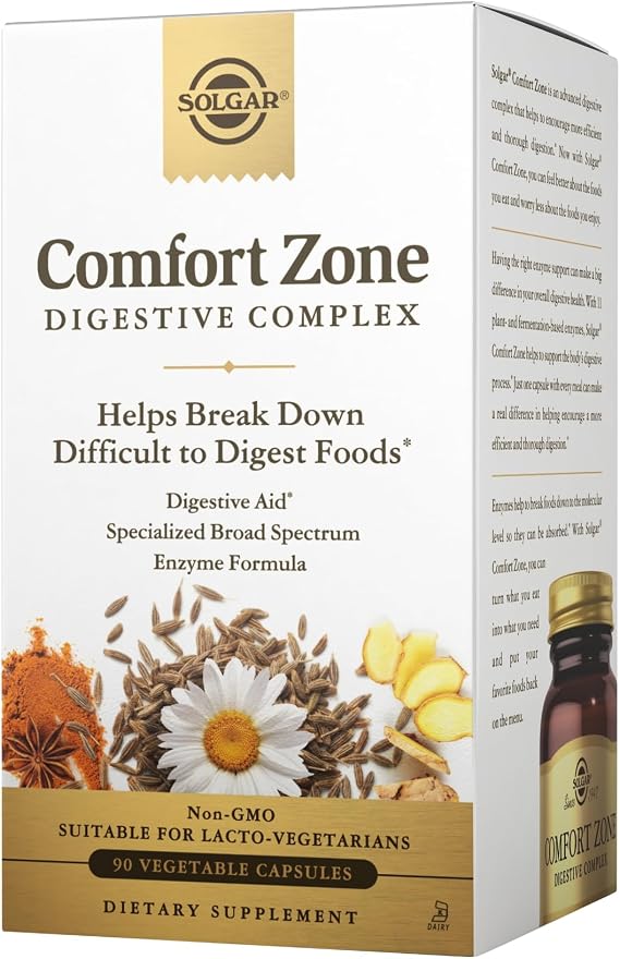 Solgar Comfort Zone Digestive Complex - 90 Vegetable Capsules - Enzymes to Support the Bodys Natural Digestive Process & Break Down Difficult-to-Digest Foods - Kosher - 90 Servings
