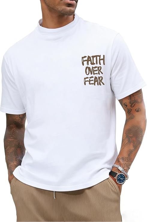 Men Letter Graphic Mock Turtleneck Shirts, Casual Streewear Short Sleeve Oversized Shirt Basic Half Neck T-Shirts