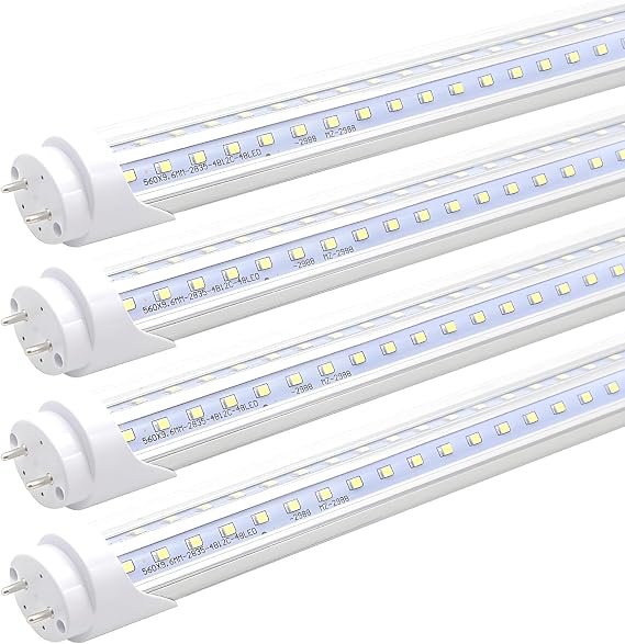 KALINA 2FT LED Tube Lights, 15W(30W Fluorescent Bulb Replacement) V Shaped, 6000K Cool White, Ballast Bypass, Clear Cover, 4-Pack